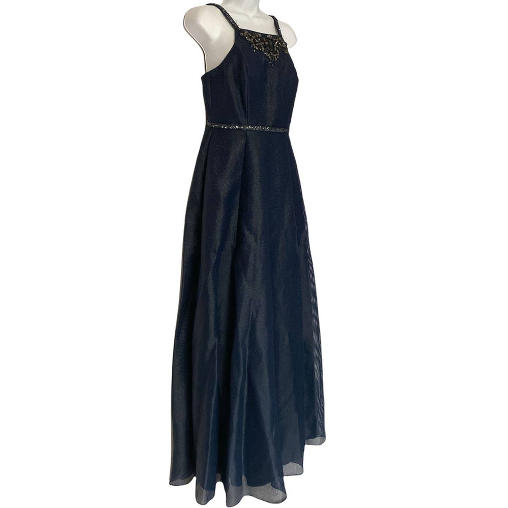 Aidan Mattox Shimmer Beaded Twilight Blue Evening Gown MOB Prom Formal Dress - Picture 4 of 12